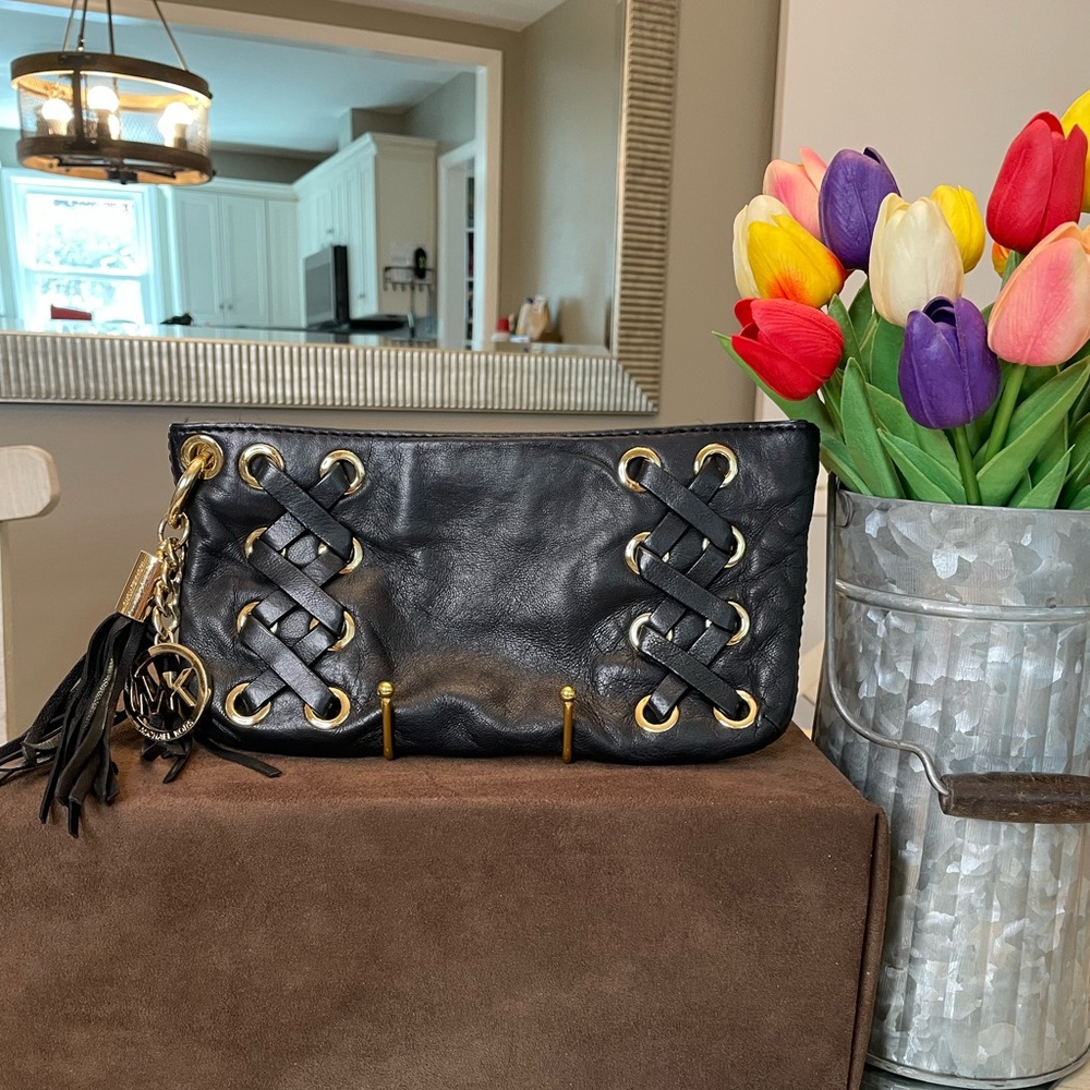 Michael by Michael Kors black leather clutch